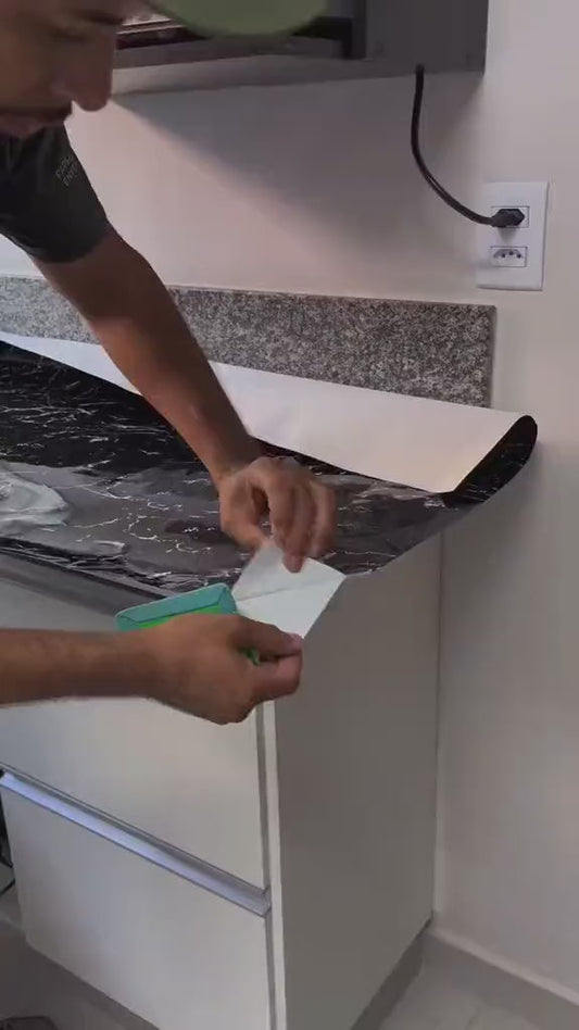Self Adhesive White & Black Marble Sheet Sticker For Kitchen