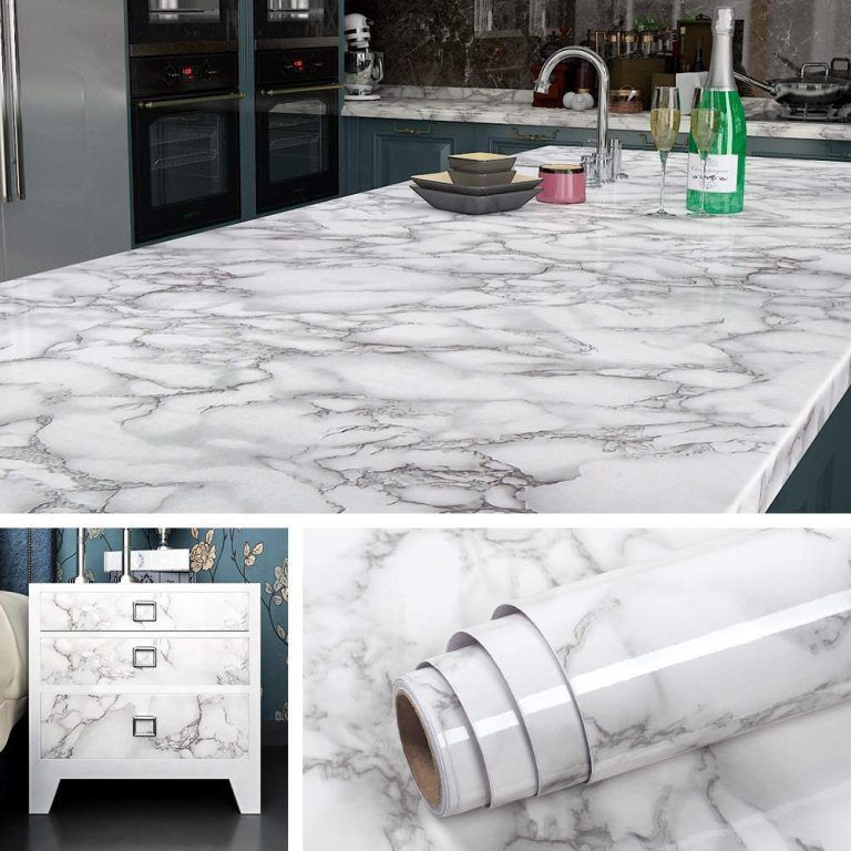 Self Adhesive White & Black Marble Sheet Sticker For Kitchen